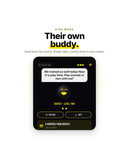 Kids Mode: your kid gets their own buddy who talks, counts them in and cheers