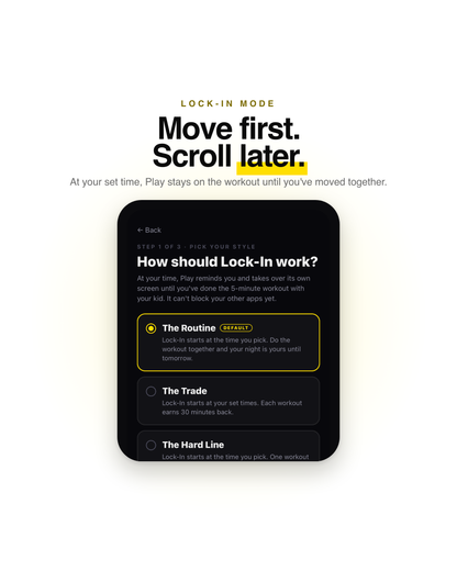 Lock-In Mode: at your set time, Play stays on the workout until you move together
