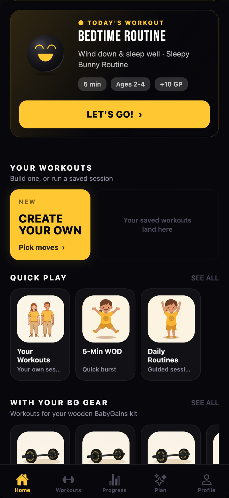 BabyGains Play home screen